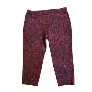 Susan Graver Weekend Pants 3X Pull On Burgundy Black Paisley Stretch Pants
